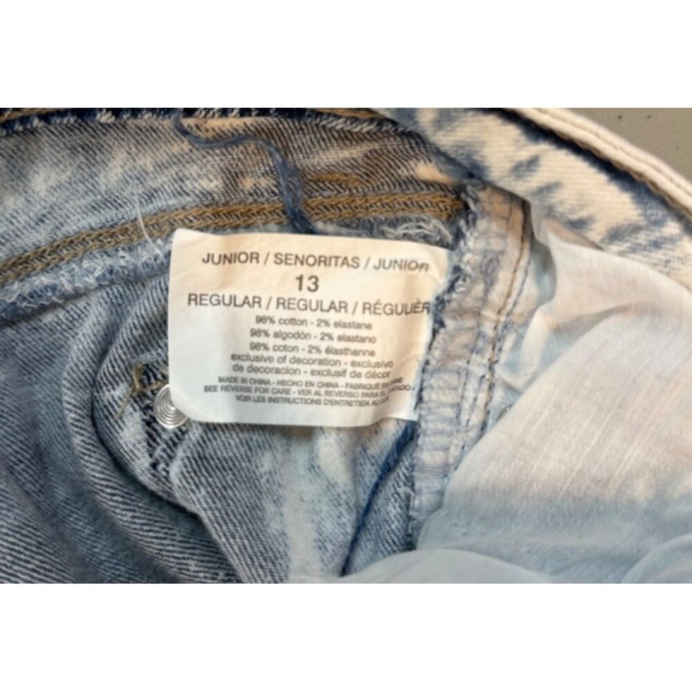 L.E.I. Ladies Juniors Distressed Button Fly Stretch Jeans Blue Size 13 Regular - Picture 14 of 14
